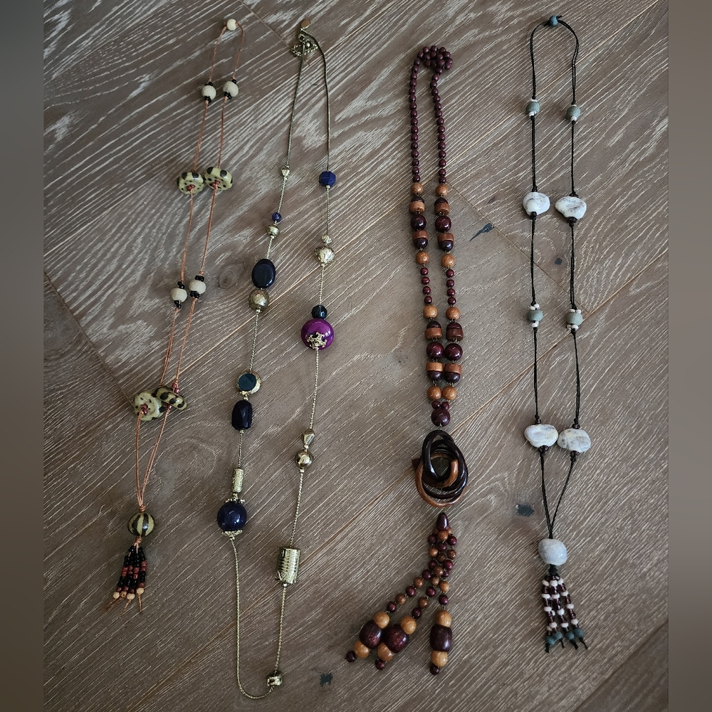 4 LONG WOMENS FASHION NECKLACES CHUNKY BEADS JEWELRY